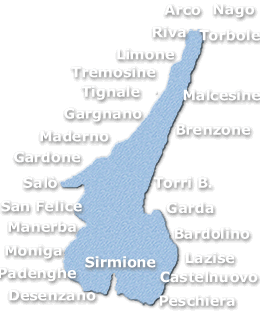 Gardasee Karte mit Links zu allen Hotels nach Ort eingeteilt