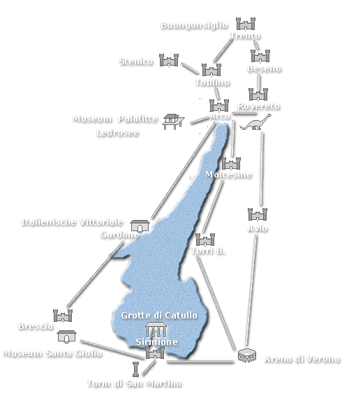 Gardasee Karte der historischen Stätten